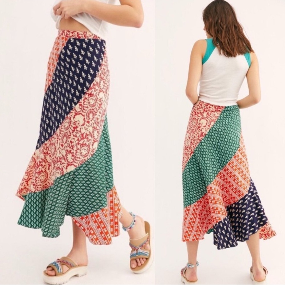 NWT Free People Polska Maxi Skirt Boho Print Size 12 New /W Tag Hippie Bohemian